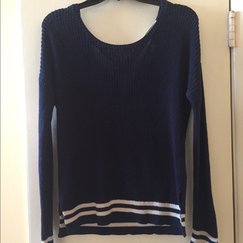 Stripped Knit Sweater w/ Cross Cross Back Detail